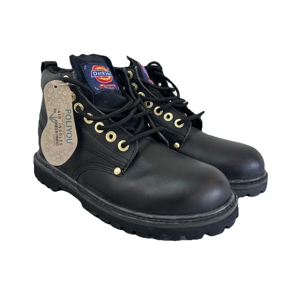 Vintage Y2K Dickies Steel Toe Black Leather Work Boots Mens 8 D NWT Safety Boot